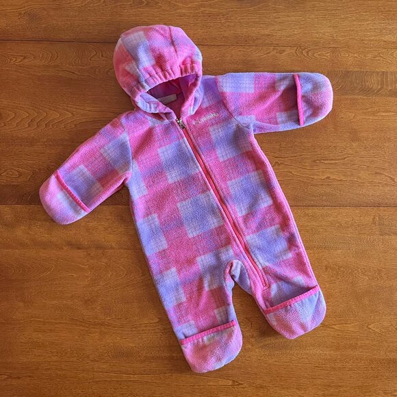 Columbia pink plaid fleece bunting 3-6m - Picture 1 of 11